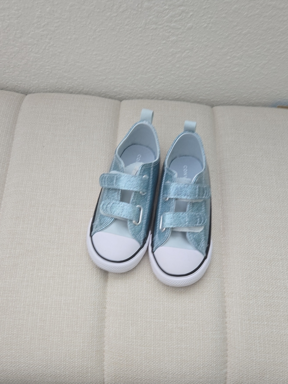 Kids Metallic Light Blue Velcro Sneakers- Converse